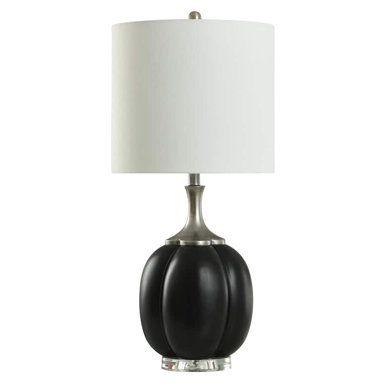 Brigg Silver Table Lamp - Black Polyresin Gourd Shaped Body - White Shade - Matte Black, Brushed Nickel, Clear, White