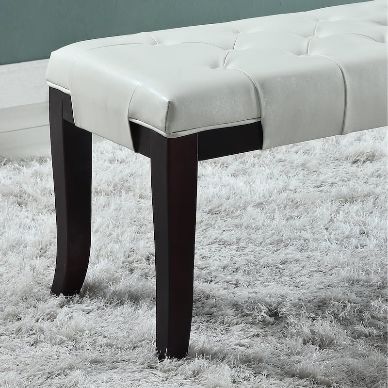 Linon Faux Leather White Tufted Bench