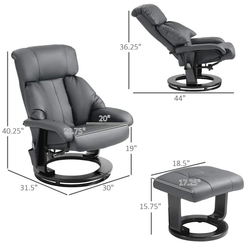 PU Leather Remote-Controlled Massage Recliner Chair with Ottoman and 10-Point Vibration - 30" W x 31.5" D x 40.25" H