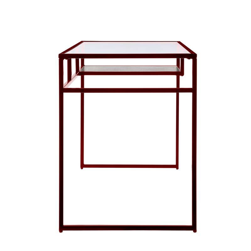 Versatile Metal and Glass Writing Desk with Open Shelf Storage