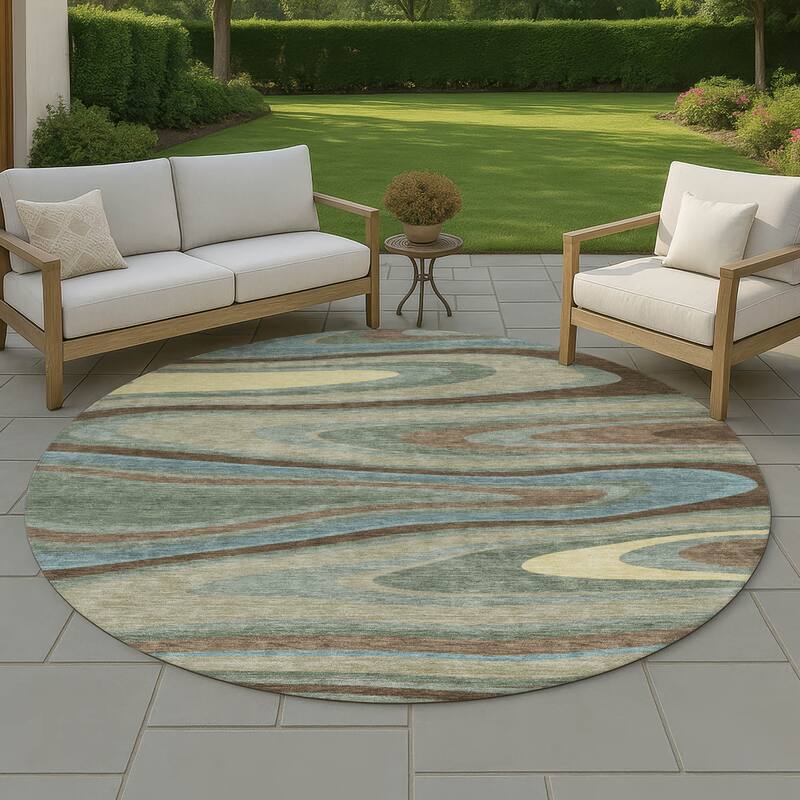 Machine Washable Indoor/ Outdoor Abstract Busey Chantille Rug - Basil - 8' x 8'