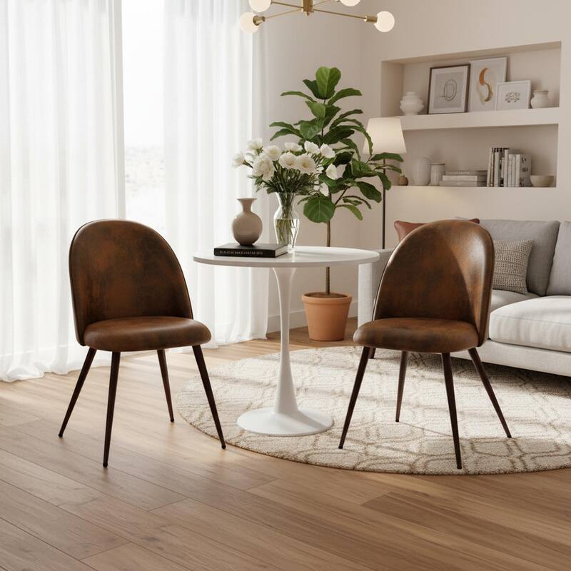 Homy Casa Modern 3-Piece Dining Set with White Round Tulip Table and Upholstered Chairs