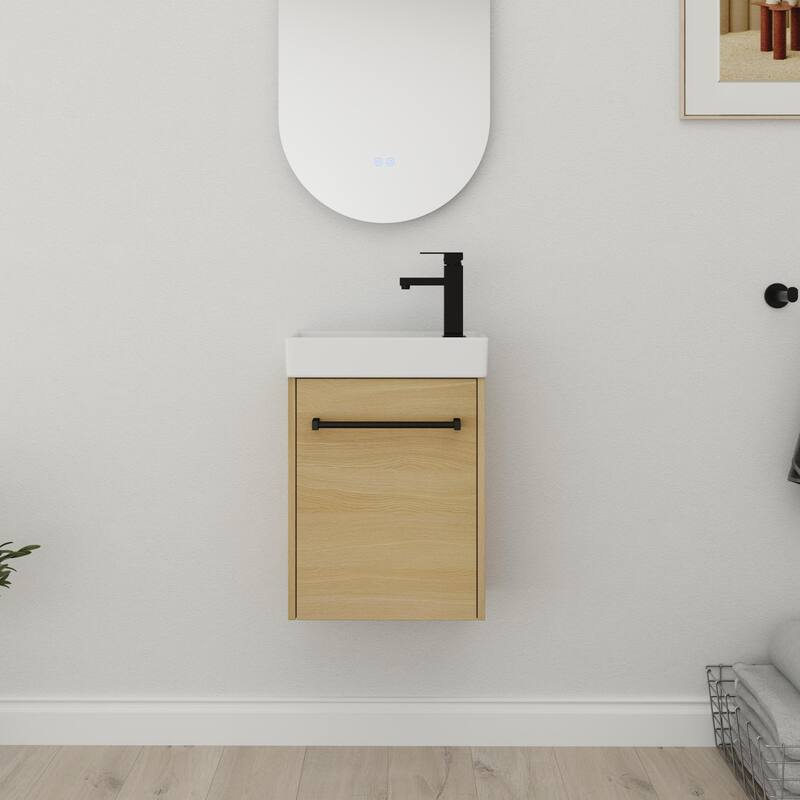 Bathroom Vanity With Sink In 16/18 Inch, Floating Bathroom Vanity With Soft Close Door - 15.9''W×8.8''D×22.1''H - ChuXin
