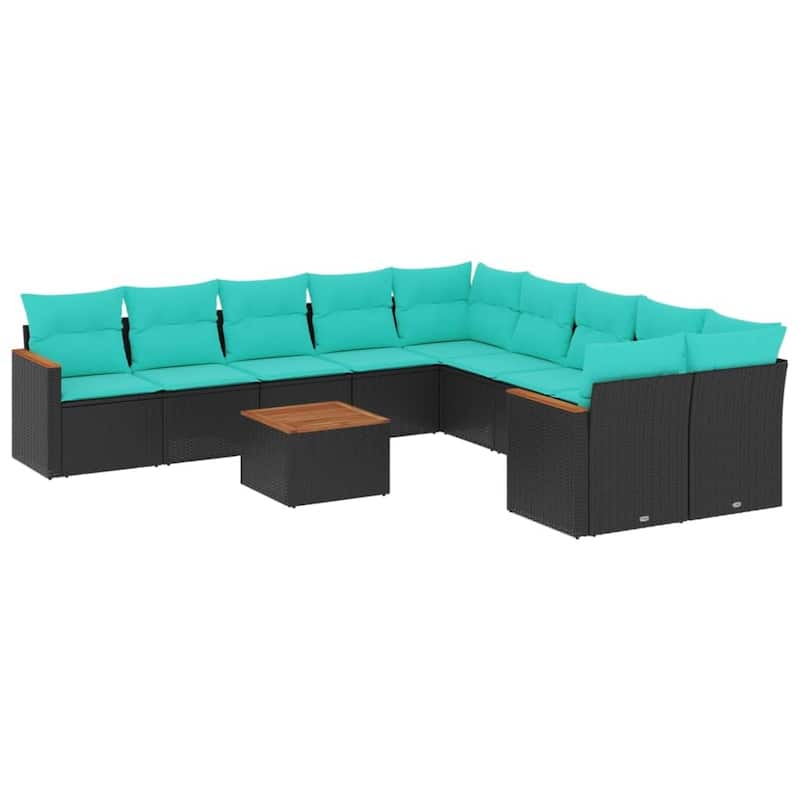 vidaXL 10 Piece Patio Sofa Set with Cushions Black Poly Rattan
