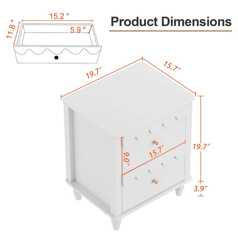 2 Drawers Nightstand Curved Design Cloud Bedside Table
