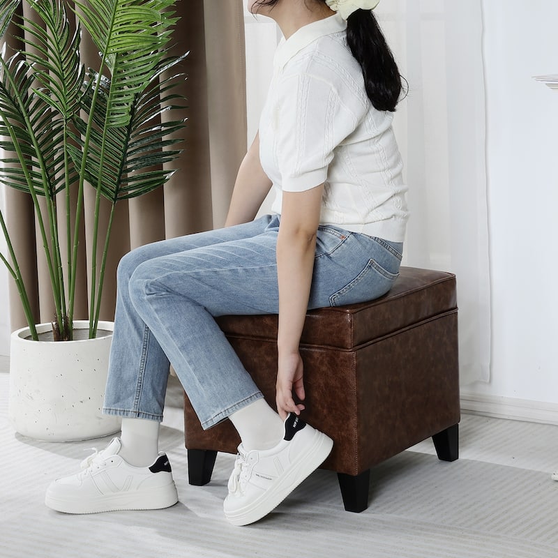 Adeco Square Storage Ottoman 17 inch Footstool