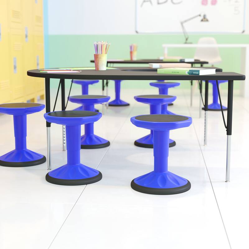 Kids Adjustable Height Active Learning Stool for Classroom and Home - 13"D x 13"W x 13.5" - 18.25"H - Blue