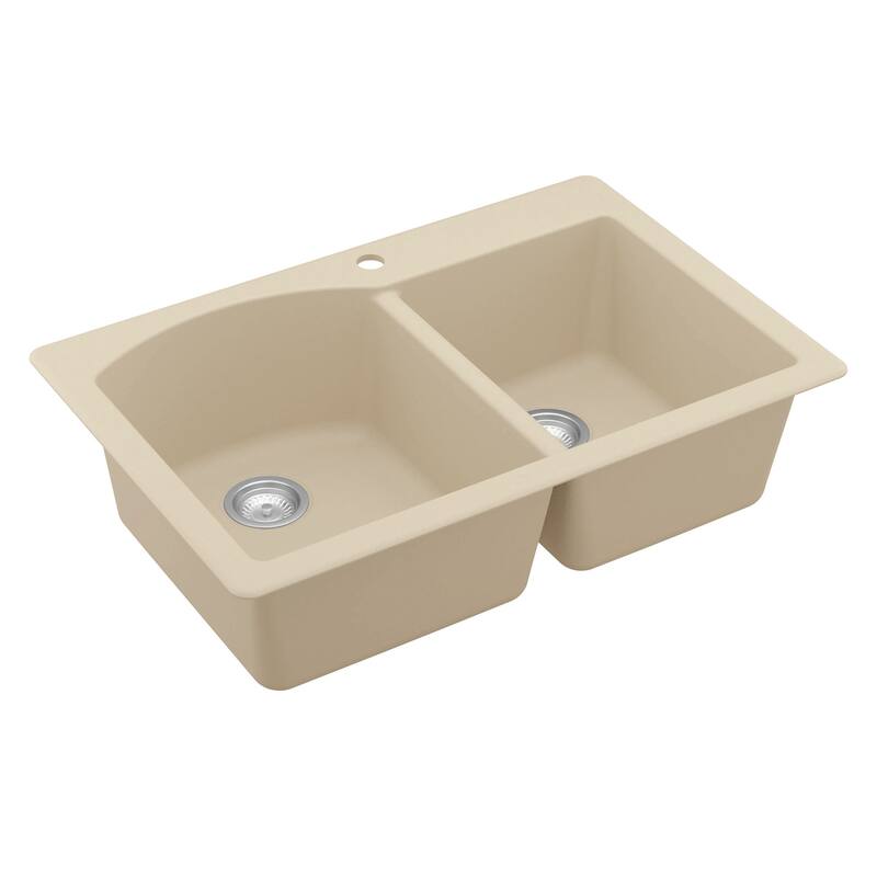 Top Mount 33-inch Large/Small Bowl Quartz Kitchen Sink - 33" x 22" x 9"