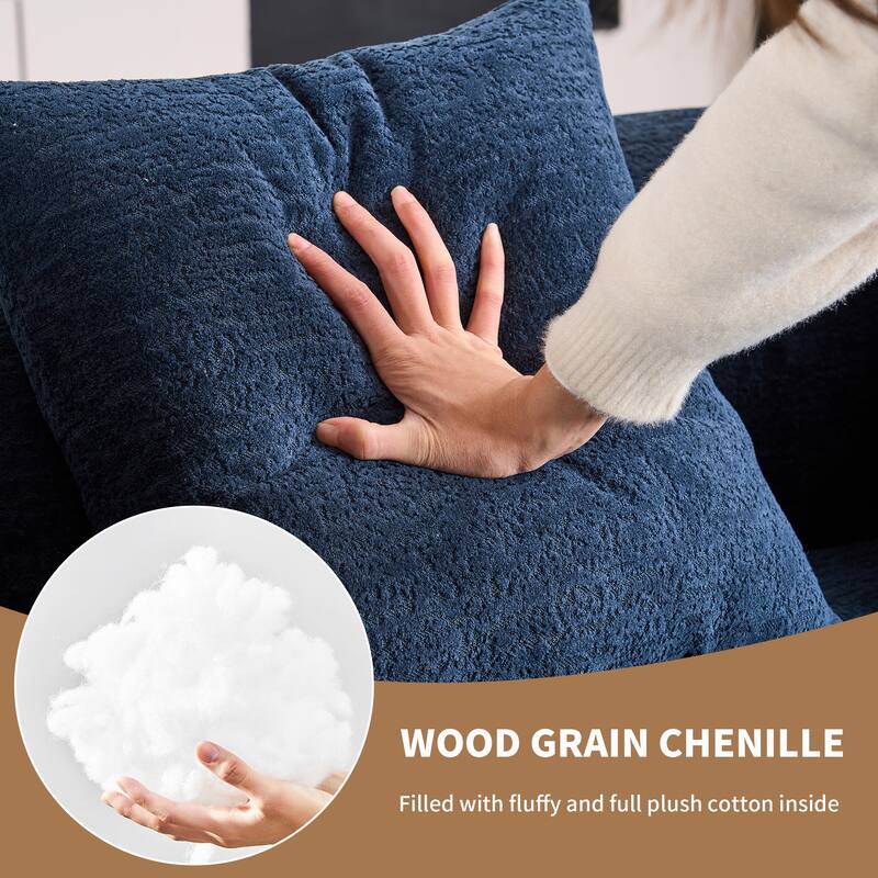 Curved Loveseat Blue Full Compression Sponge Sofa, 30D Chenille No-Assembly Compact Sofa for Small Spaces