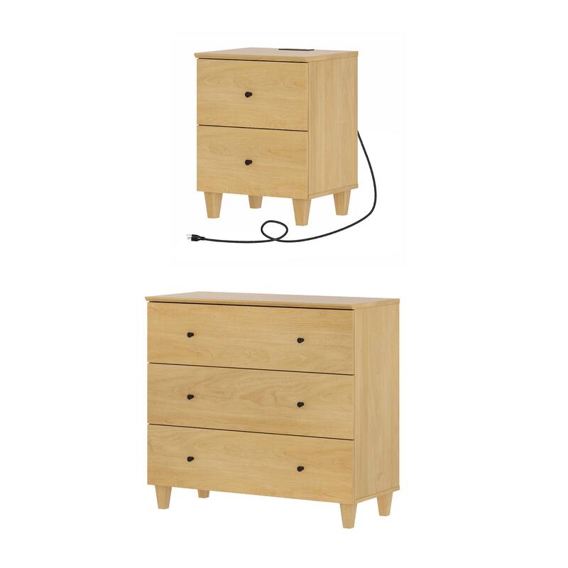 3-Drawer Dresser and Nightstand Set for Bedroom - 2 Packs - Oak - 2 Piece