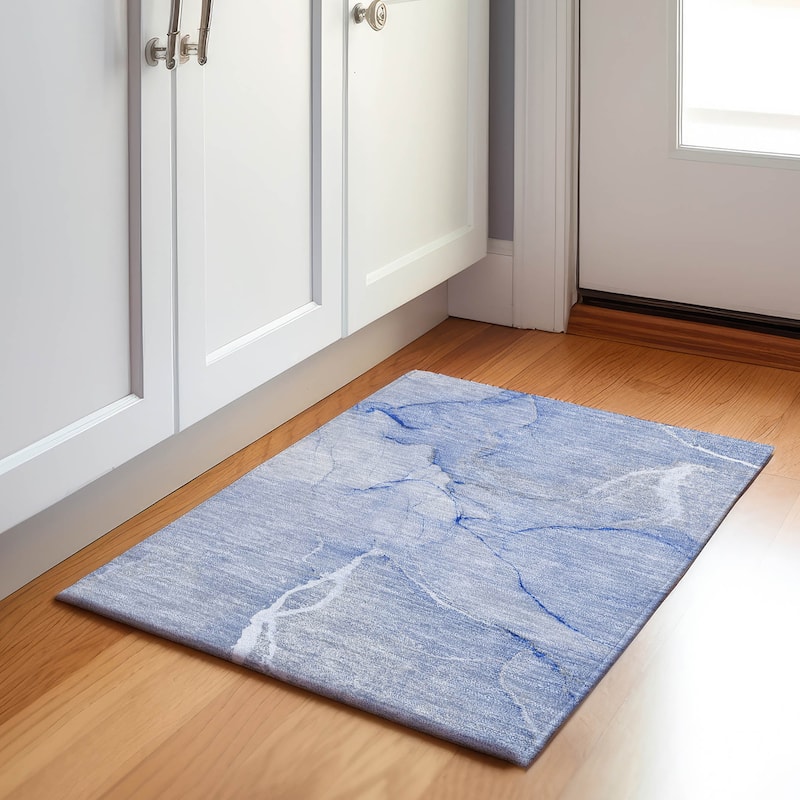 Premium Washable Super Soft Abstract Contemporary Mayfield Rug - Blue - 1' 8" x 2' 6" - Rectangle