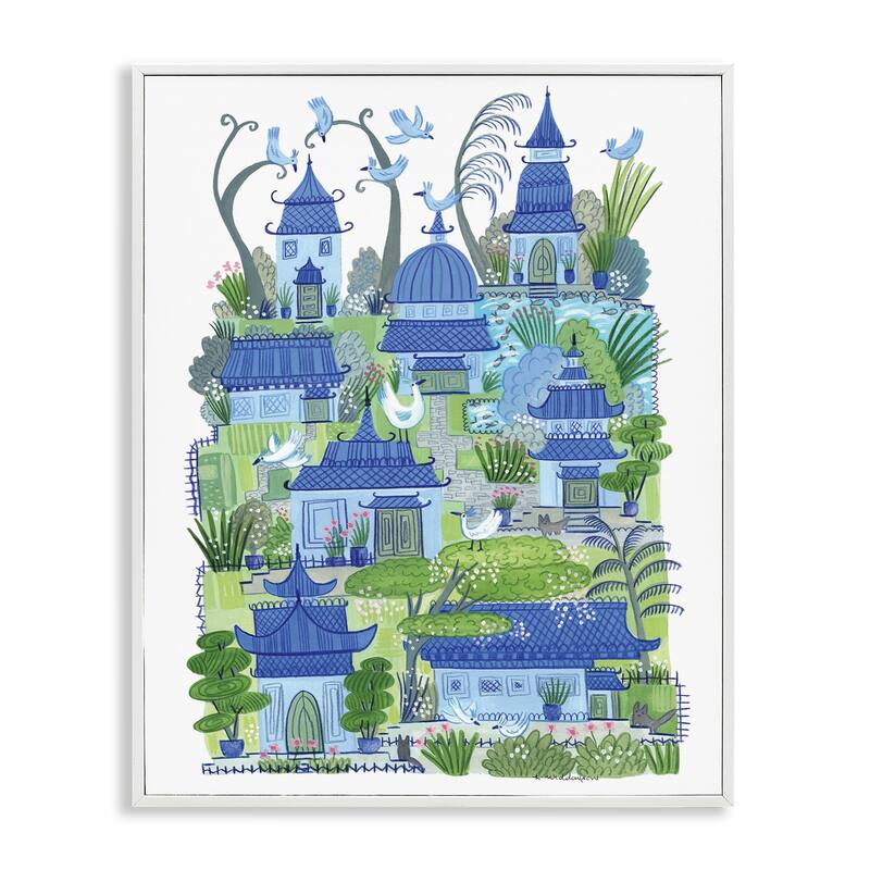 Stupell Charming Village Buildings Framed Giclee Art Design By Kay Widdowson - 16 x 20 - White