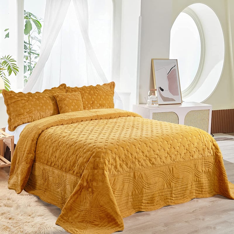 FauxFur Quilted Tatami 4-piece Bedspread Set