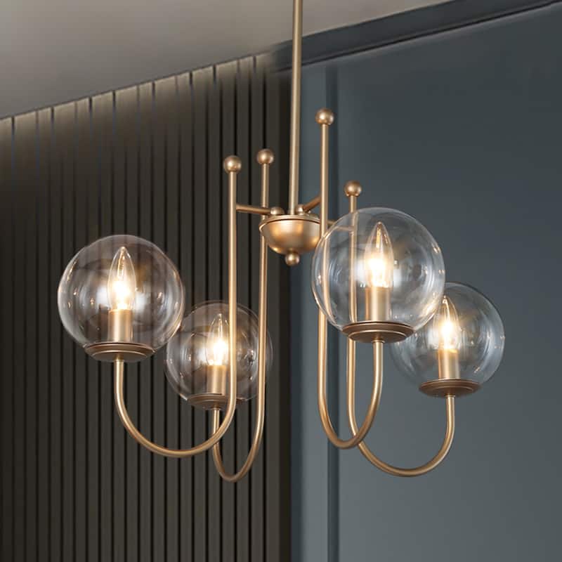 Modern Gold 4-light Chandelier Orb Glass Curve-arm Ceiling Lights for Dining Room - D21.5'' x H84.5''