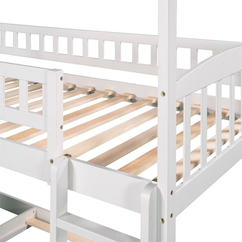 Merax House Bunk Bed with Slide, Twin Over Twin Bunk Bed with Slide
