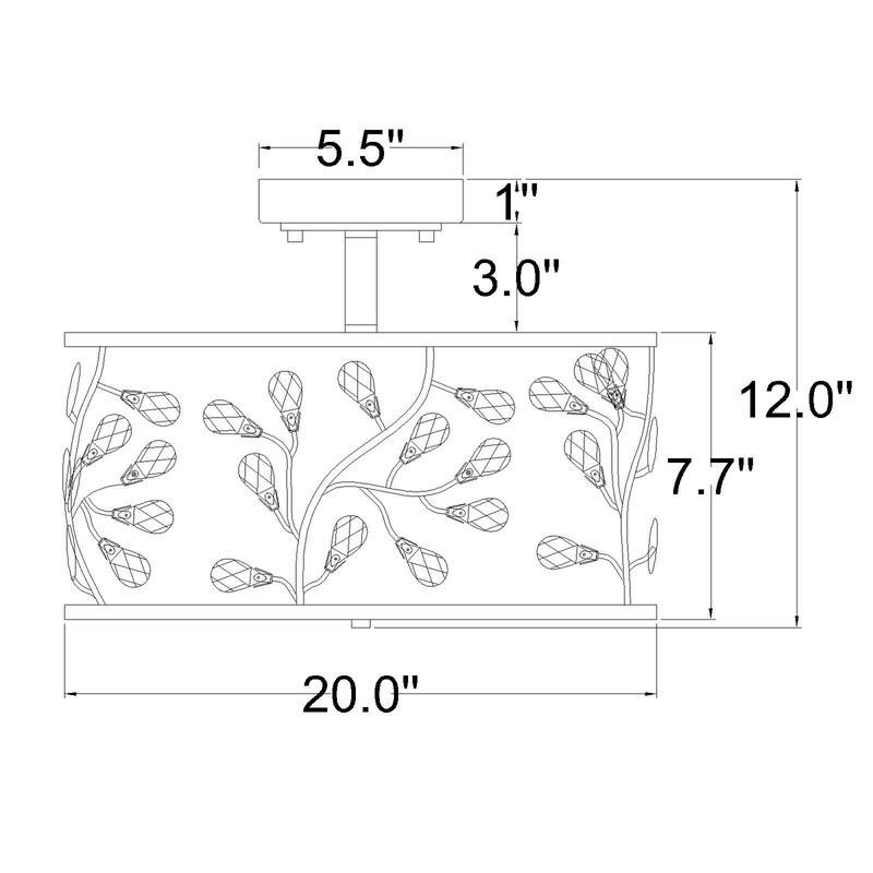 Lala Crystal Semi Flush Mount Ceiling Light Satin Silver Finish 3-Light - N/A