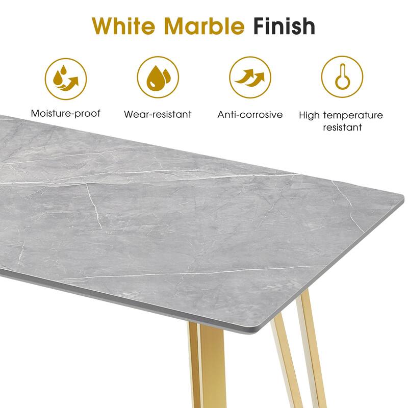 ivinta White Marble Dining Table, Modern Rectangle 55 inch Dining Room Table