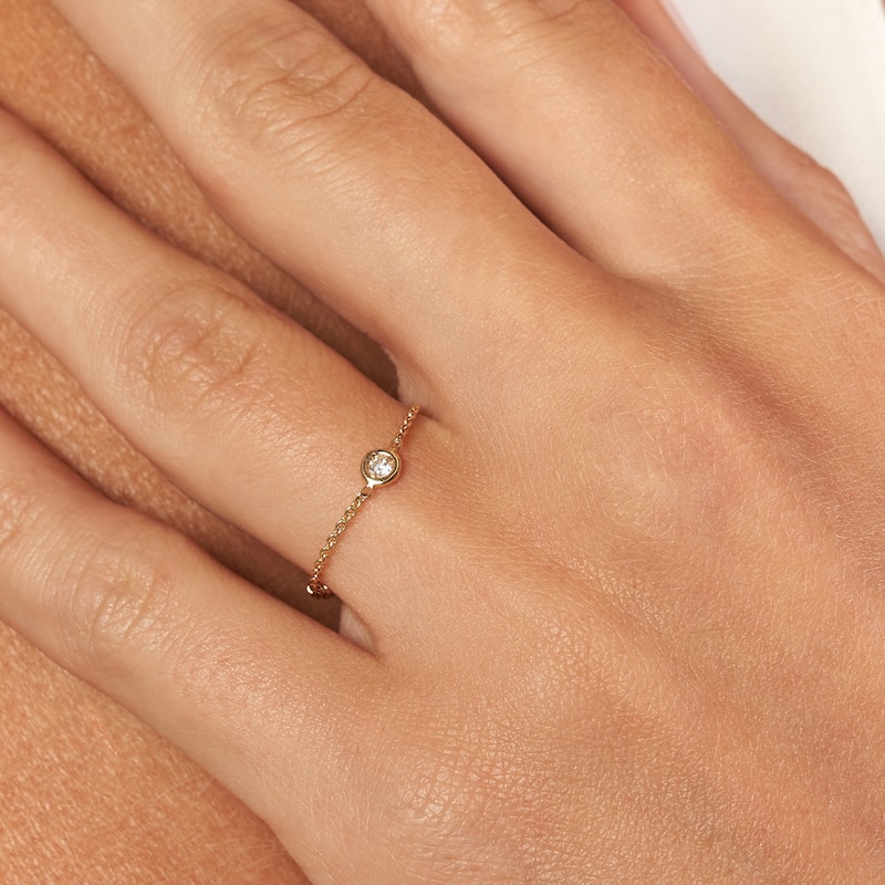 Marquee Jewels 14K Solid Yellow Gold Bezel Set Natural Diamond Chain Ring