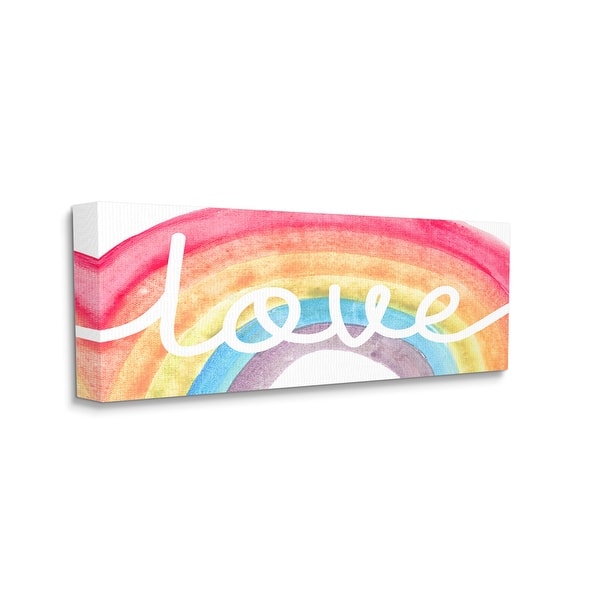 Stupell Love Script Typography over Soft Watercolor Rainbow Canvas Wall ...