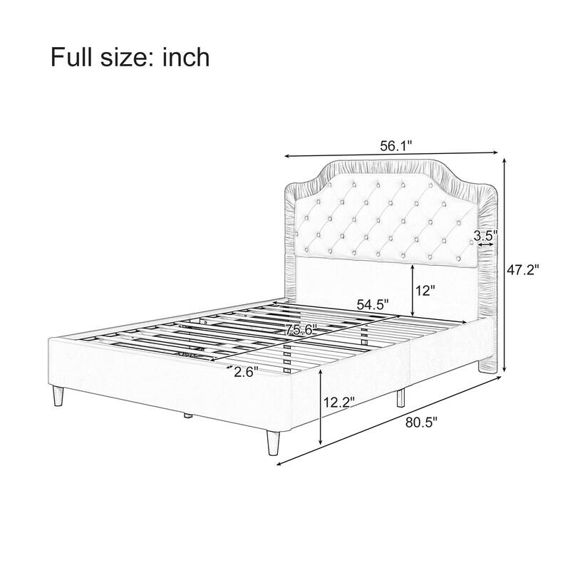 Luxurious Velvet Platform Bed Frame with Tufted & Pleated Headboard, Sturdy Wood Base - Full, Queen, King