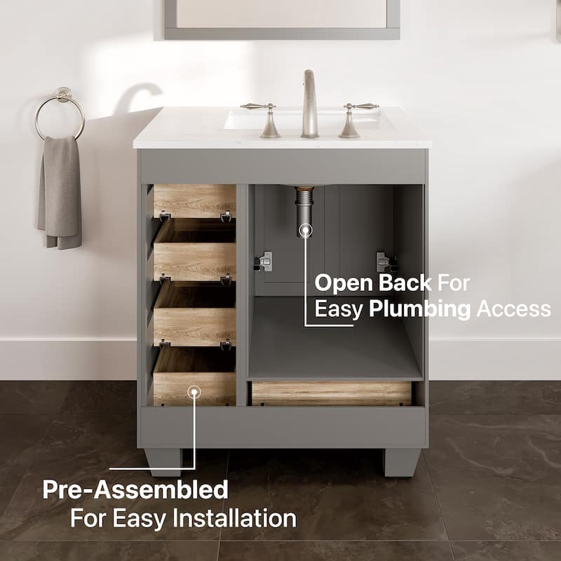 Eviva Acclaim 28 in. Bath Vanity with White Carrara Quartz Top