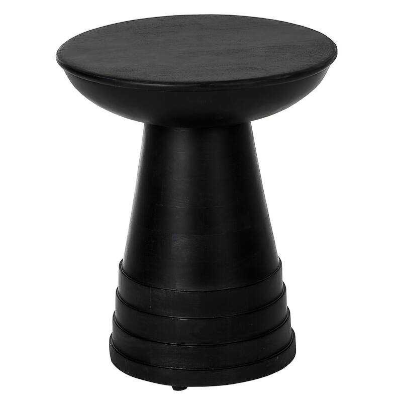 16 in. Black Round Wood End Table with Pedestal Base