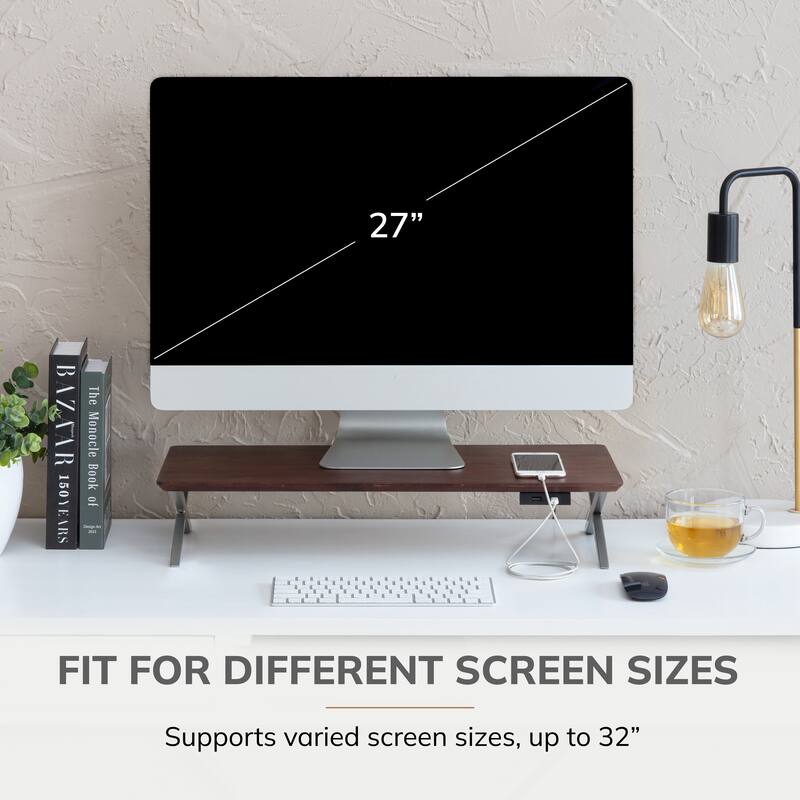 Jani Wood Monitor Stand Riser Desk - Ergonomic Design Stand, Desktop Organizer Table for Home, Office Workspace, Gaming Desk