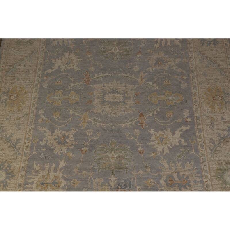Hand Knotted Oriental 100% Wool Carpet Transitional All-Over Greys & Charcoal Oushak Area Rug - 11' 9'' X 9' 2''