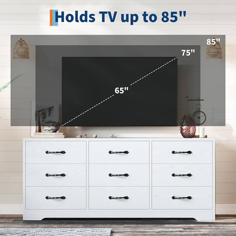 Modern 55" Media Console with 9 Drawers TV Stand with Mount for TVs Up to 85"