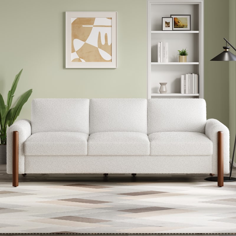Christopher Knight Home - Adley Modern Upholstered 3-Seater Sofa with Curved Armrests and Solid Wood Legs - Cream White