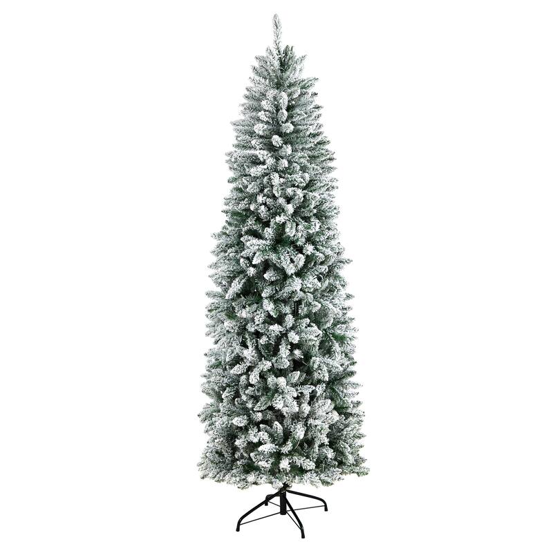 7' Flocked Slim Montreal Artificial Christmas Tree, Warm Clear LED - 7 Foot