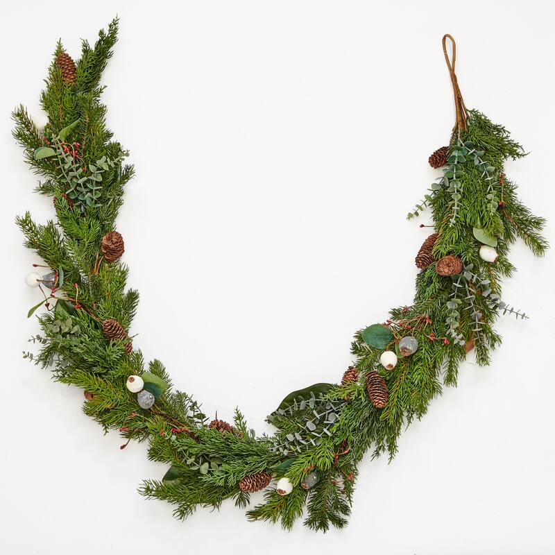 69" Christmas Artificial Evergreen Pine Cypress Pinecones & Fig Garland - Green - 69