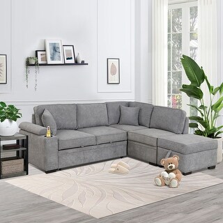 2 in 1 Pull Out Sleeper Sofa Bed L Shape Couch with Storage Ottoman ...