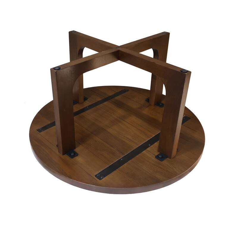 HomeRoots 36" Brown Solid Wood Round Cross Legs Coffee Table - 36.00 in. x 18.00 in. x 36.00 in.