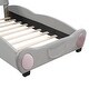 preview thumbnail 9 of 8, Twin Size Velvet Upholstered Platform Bed with Bear-Shaped Headboard & Bed-End Storage Pocket-Wood Slat Support, Easy Assembly