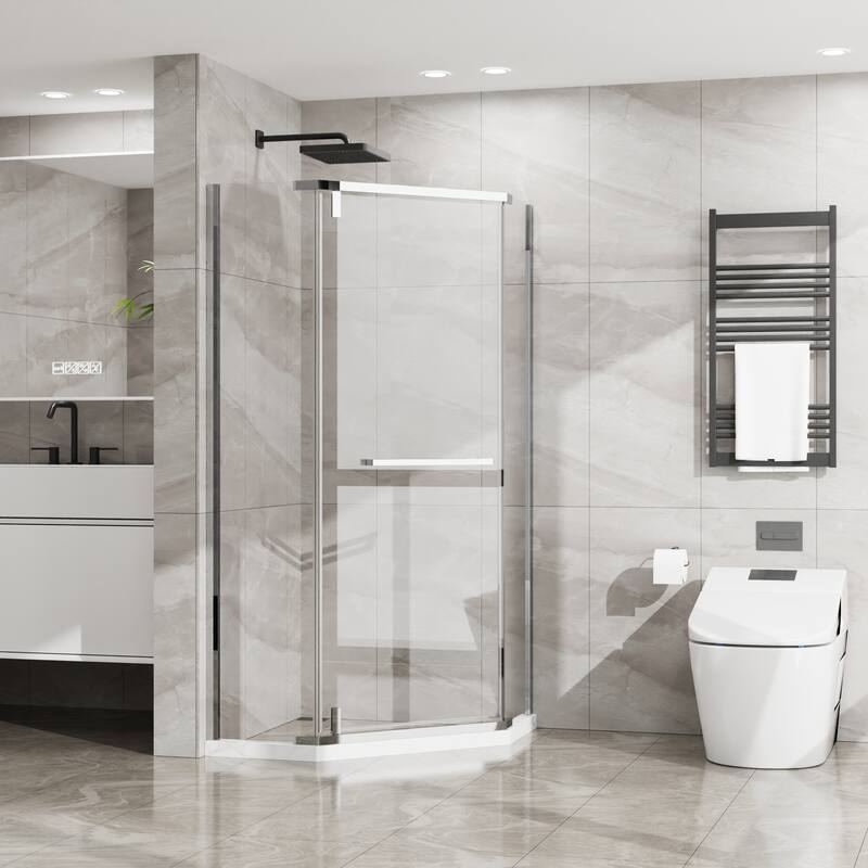 36"Wx72"H Neo-Angle Frameless Shower Door, Pivot, Tempered Glass - Chrome
