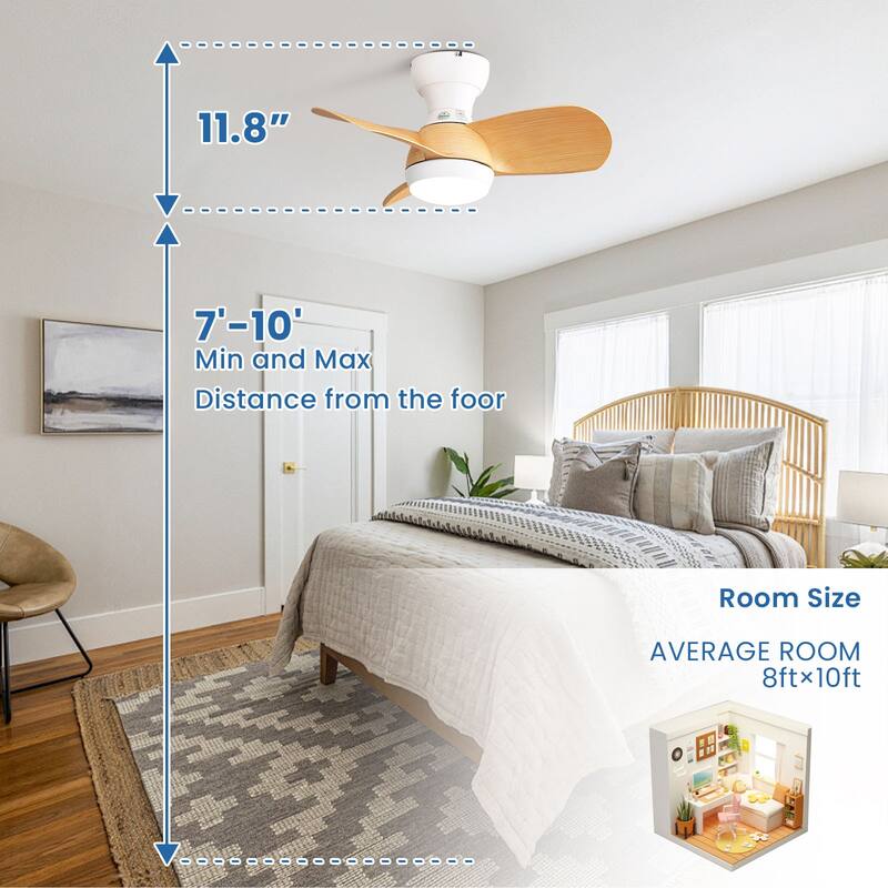23" 29'' 42'' Flush Mount Ceiling Fan with Light and Remote Control for Small Room,Patio,Kitchen,Bedroom