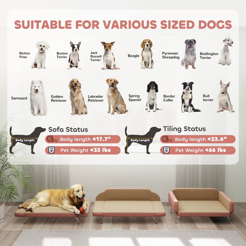 PawHut Dog Sofa Bed, Cat Couch Bed for Small, Medium & Large Dogs, Pet Sofa Bed with Adjustable Armrest, Pink
