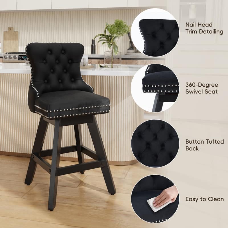 Swivel Velvet Leisure Counter Bar Stools Set of 8