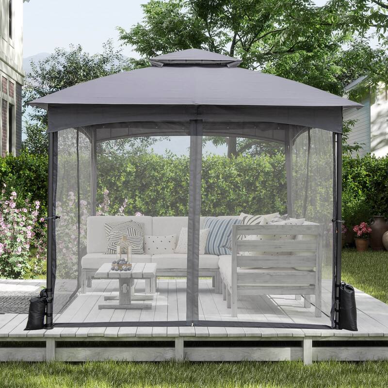 Costway 10 X 10/12 FT Patio Gazebo with Netting Walls 4 Sandbags