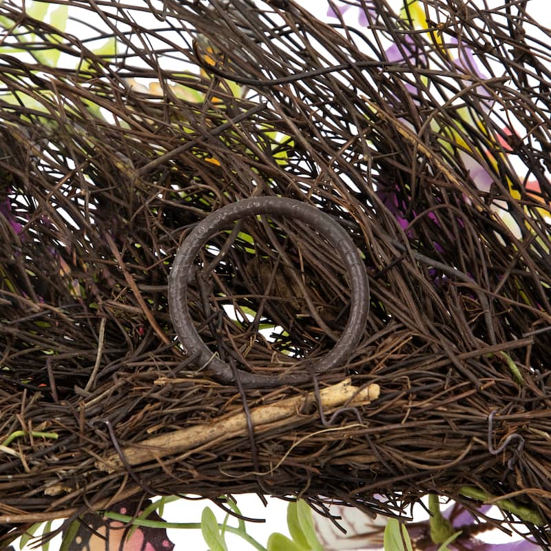 Butterfly and Wildflower Floral Twig Spring Wreath - 24"