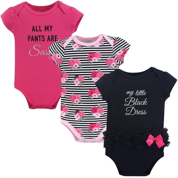 slide 1 of 1, Little Treasure Baby Girl Cotton Bodysuits 3pk, Little Black Dress 0-3 Months - Little Black Dress