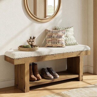 47-Inch Solid Wood Bench with Storage Shelf for Bedroom, Entryway, Mudroomn