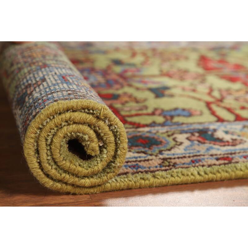 Hand Knotted Oriental 100% Wool Carpet Transitional Floral Green Oushak Area Rug - 4' 11'' X 3' 1''