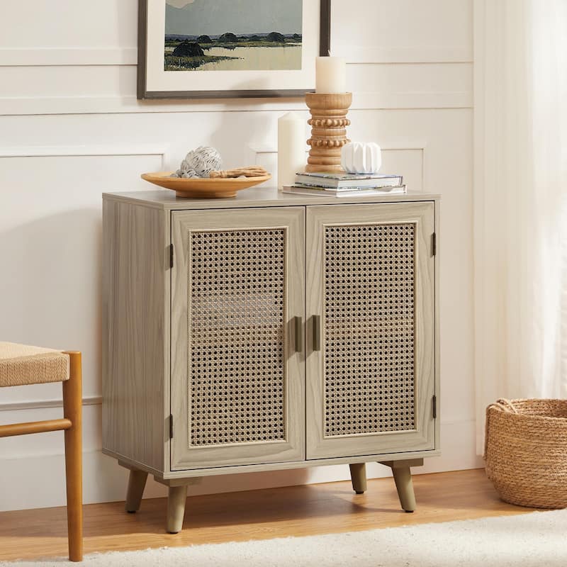 Woodland Multifunctional Rattan-Accented 2-Door Storage Stackable Buffet Cabinet with Solid and Wood Frame by HULALA HOME - ACORN