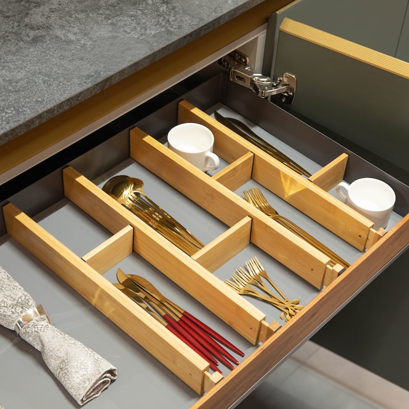 Basicwise Expandable & Adjustable Drawer Organizer with 4 Dividers & 4 Inserts Storage Solution for Home Office Kitchen Bedroom