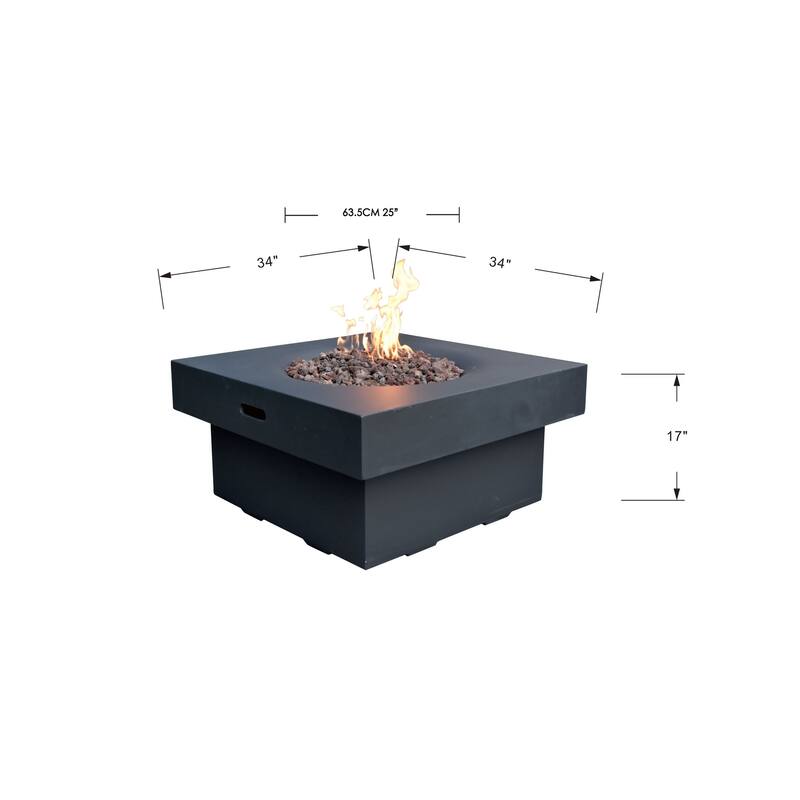 Modeno Branford 50,000 BTU Black Concrete Natural Gas Fire Table with Lava Rocks & Cover - 34.3 X 34.3 X 16.9