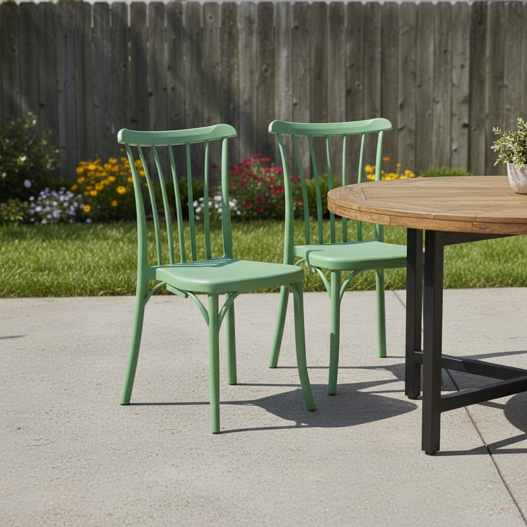 HomeRoots Set of Two Green Heavy Duty Plastic Outdoor Stacking Dining Chairs