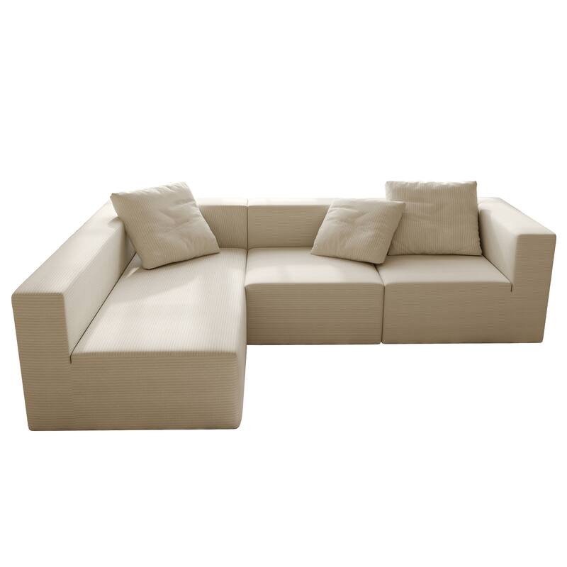 Corduroy Chaise Sectional Couch Convertible into Sleeper Sofa Bed, Deep Seating Modular Compression Sofa for Living Room