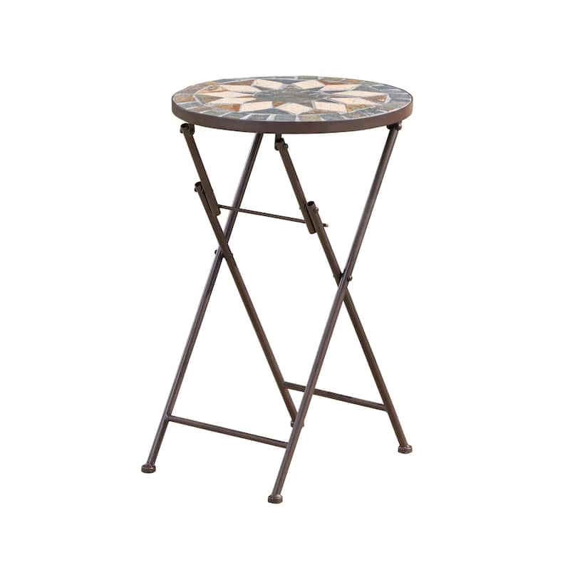 Silvester Outdoor Round Stone Side Table with Iron Frame by Christopher Knight Home